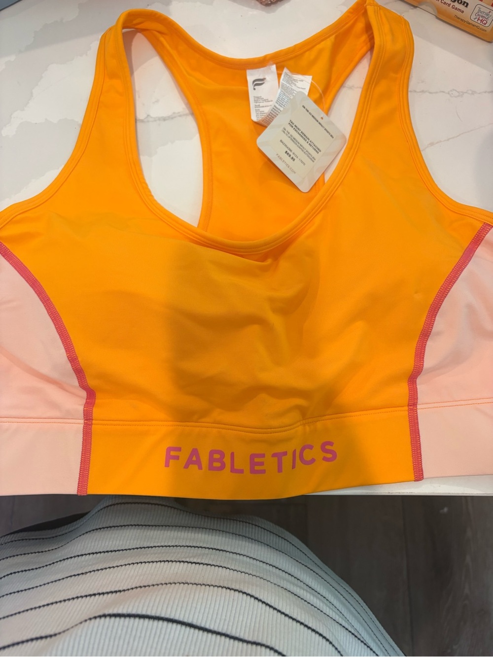 Fabletics Orange and Light Pink Colorblock Racerback Sports Bra